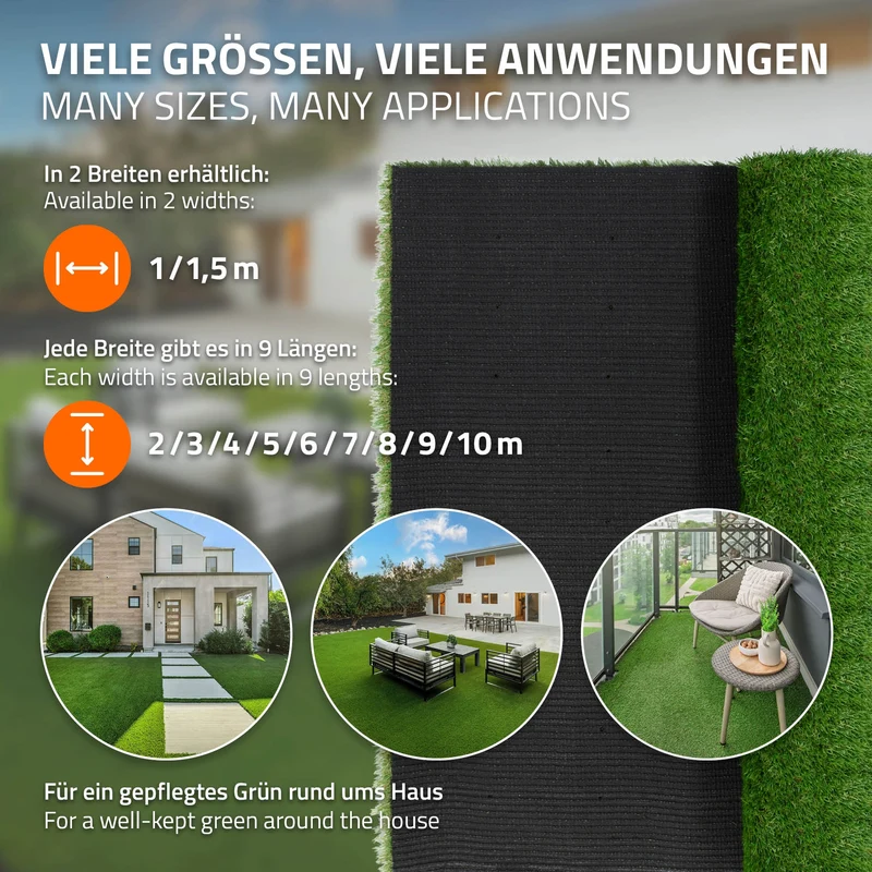 Rasenteppich Kunstrasen-Rolle 100x700 cm 7m² Grün, wetterfest, 35mm, Grasmatte Meterware, Kunstgras