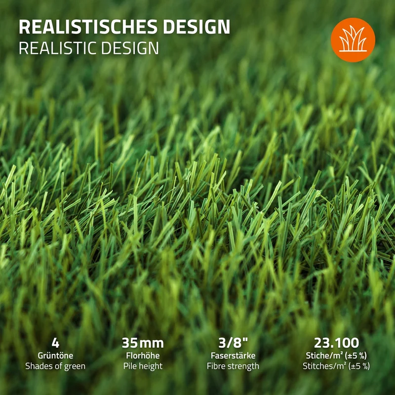 Rasenteppich Kunstrasen-Rolle 100x400 cm 4m² Grün, wetterfest, 35mm, Grasmatte Meterware, Kunstgras