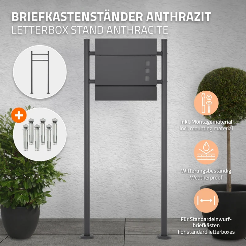 ML-Design | Briefkastenständer zum Anschrauben, Freistehend, aus Edelstahl, Standfuß für Wandbriefkasten