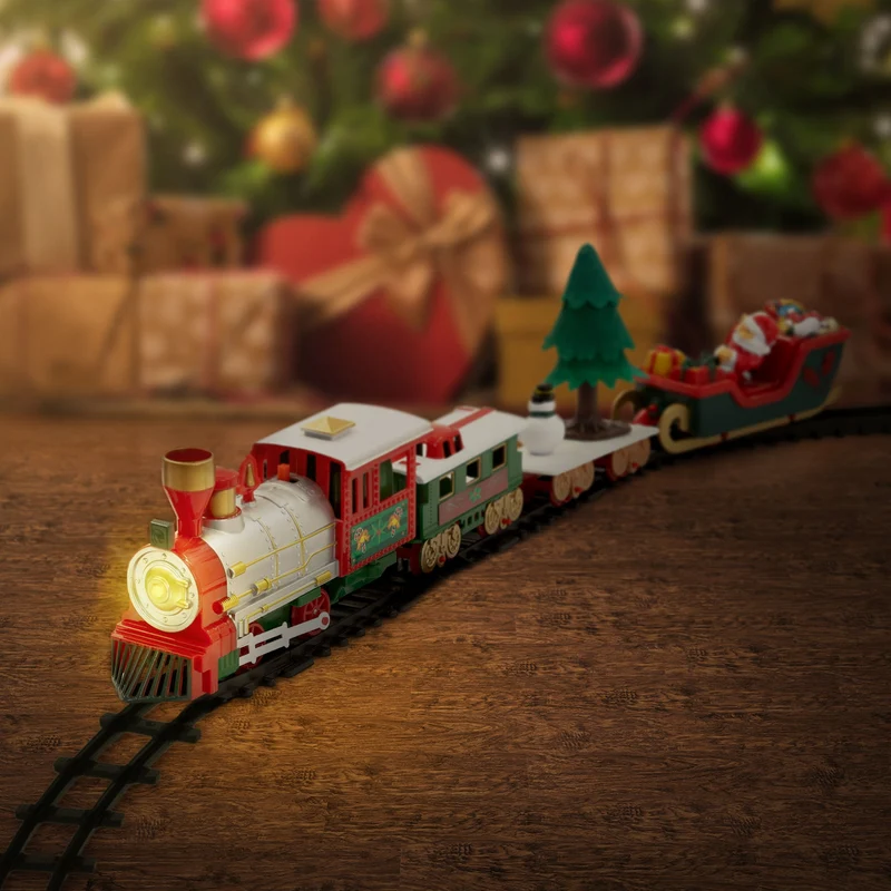ECD Germany | Weihnachtszug für den Weihnachtsbaum mit Licht & Sound Ø87,5 cm Kunststoff Weihnachtsdeko Eisenbahn elektrisch