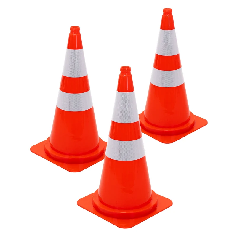 ECD Germany | Pylonen groß mit 2 reflektierenden Streifen 75 cm aus PE Orange Verkehrskegel Leitkegel Warnkegel Verkehrsleitkegel Verkehrshütchen