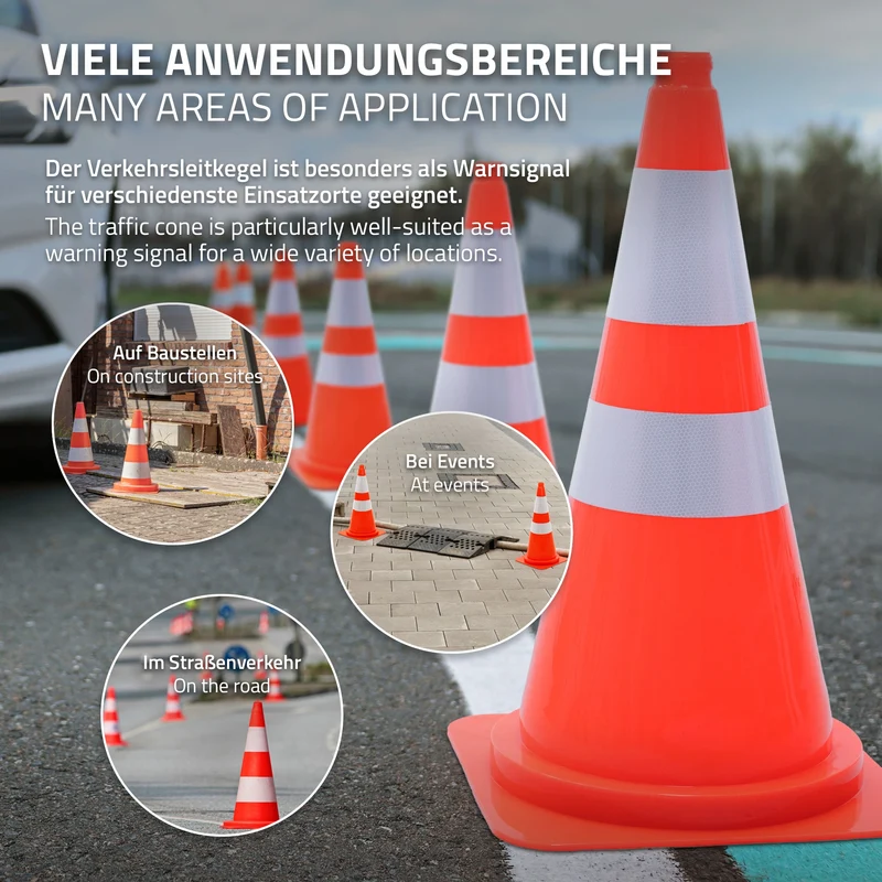 ECD Germany | Pylonen groß mit 2 reflektierenden Streifen 75 cm aus PE Orange Verkehrskegel Leitkegel Warnkegel Verkehrsleitkegel Verkehrshütchen
