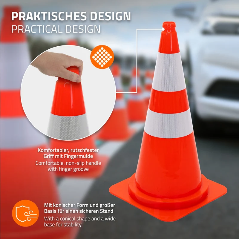 ECD Germany | Pylonen 20er Set groß mit 2 reflektierenden Streifen 75 cm aus PE Orange Verkehrskegel Leitkegel Warnkegel Absperrkegel Verkehrshütchen
