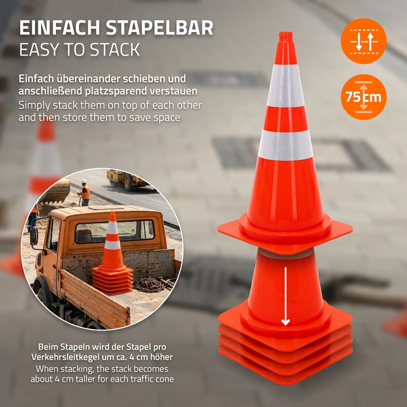 ECD Germany | Pylonen 12er Set groß mit 2 reflektierenden Streifen 75 cm aus PE Orange Verkehrskegel Leitkegel Warnkegel Absperrkegel Verkehrshütchen