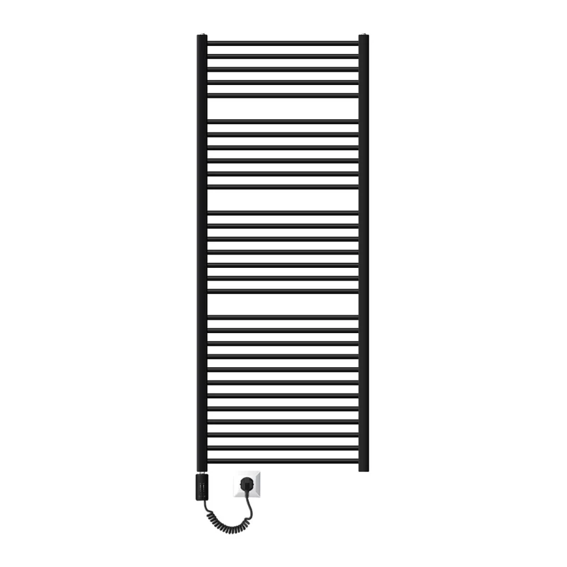 Elektrischer Badheizkörper mit Heizstab 1200W 750x1800 mm Schwarz matt gerade mit Seitenanschluss & Thermostat Touchbedienung LuxeBath