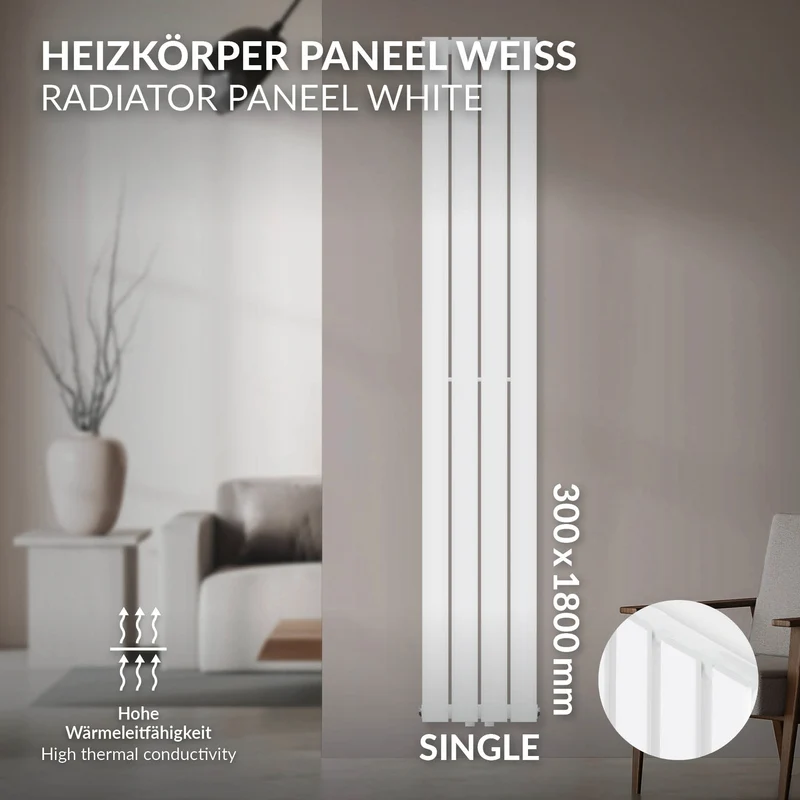 Paneelheizkörper Einlagig 1800x300 mm Weiß LuxeBath