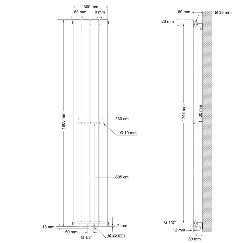 Paneelheizkörper Einlagig 1800x300 mm Weiß LuxeBath