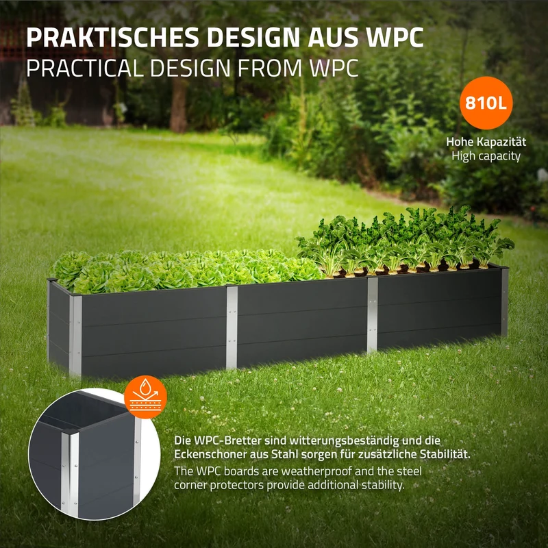 Hochbeet 300x50x54 cm Anthrazit aus WPC ML-Design