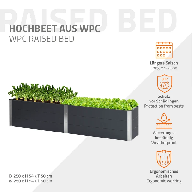 Hochbeet 250x50x54 cm Anthrazit aus WPC ML-Design