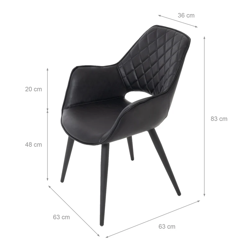 Esszimmerstuhl 2er Set 63x63 cm schwarz aus Kunstleder WOMO-DESIGN