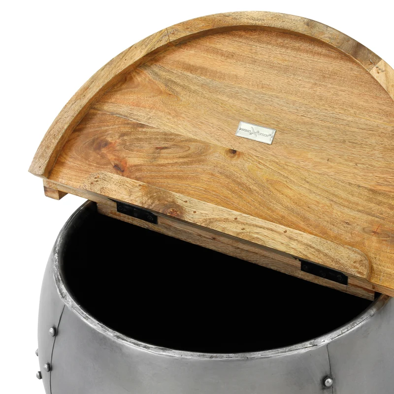 Couchtisch mit Stauraum Ø 60 cm Silber aus Mangoholz WOMO-Design