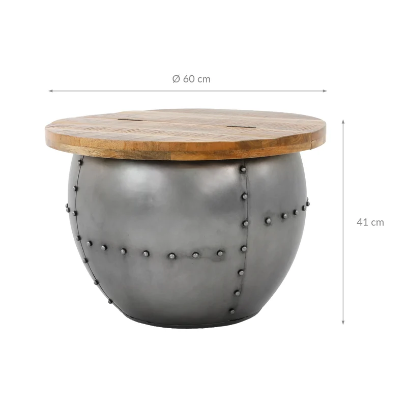 Couchtisch mit Stauraum Ø 60 cm Silber aus Mangoholz WOMO-Design