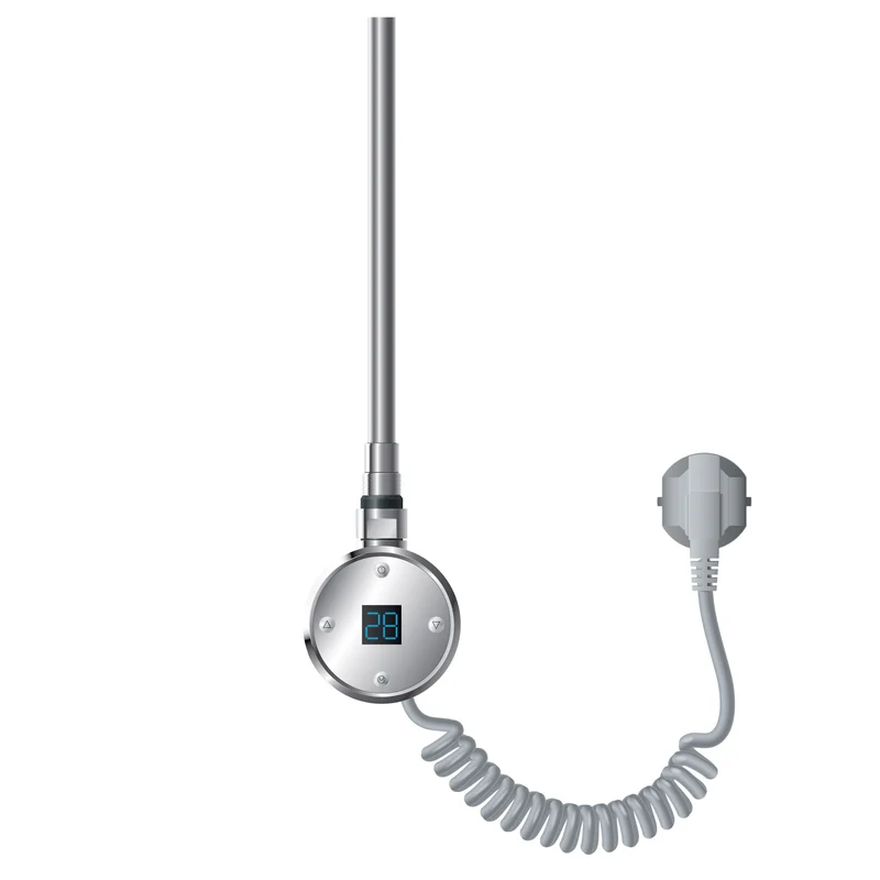 Elektrischer Badheizkörper mit Heizstab 1200W 400x1800 mm Chrome gerade mit Seitenanschluss & Thermostat Digitalanzeige LuxeBath
