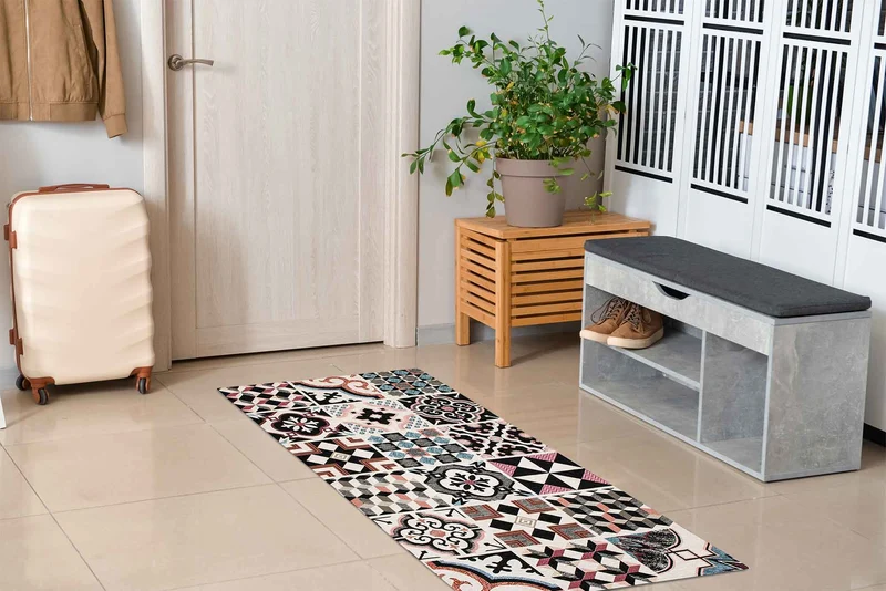 Tappeto Arredo Moderno in Ciniglia Made in italy Antiscivolo Maioliche Nero Il Gruppone