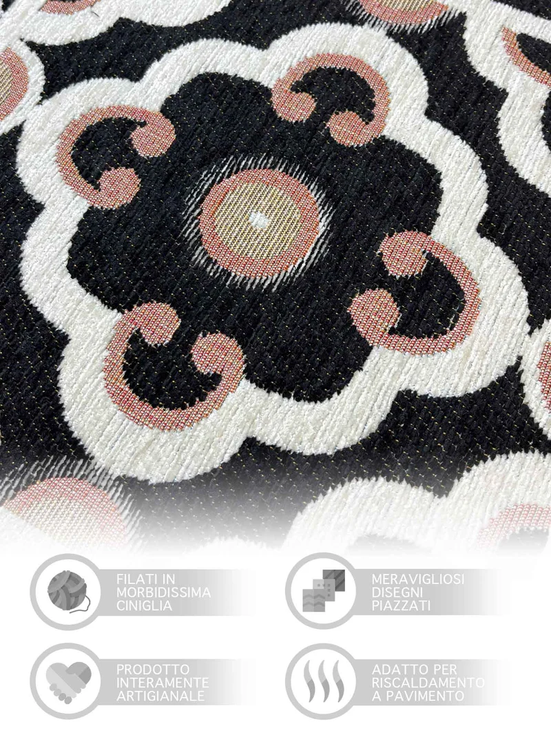 Tappeto Arredo Moderno in Ciniglia Made in italy Antiscivolo Maioliche Nero Il Gruppone