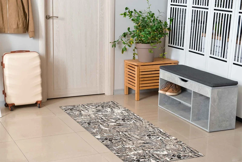 Tappeto Arredo Moderno in Ciniglia Antiscivolo Made in italy Foliage Antracite Il Gruppone