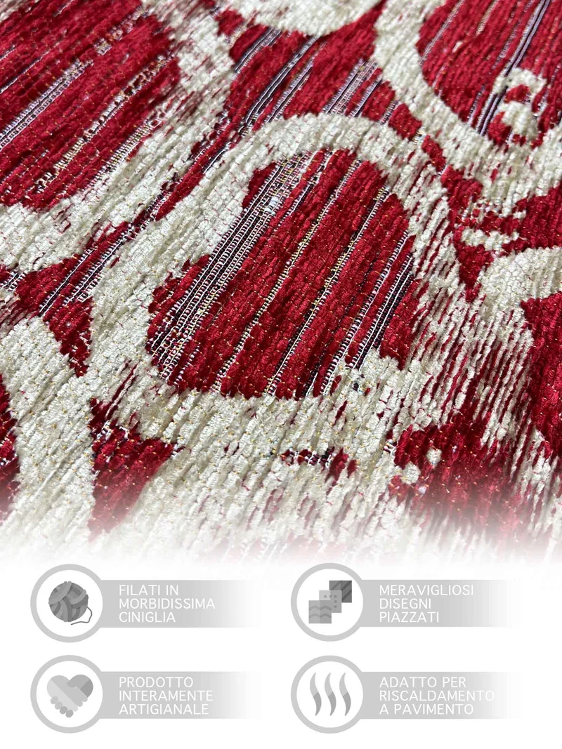 Tappeto Arredo Moderno in Ciniglia Antiscivolo Made in italy Esopo Rosso Il Gruppone