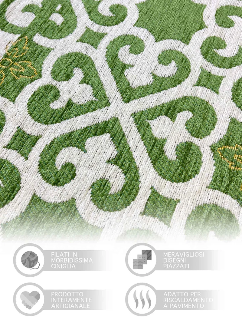 Tappeto Arredo Moderno in Ciniglia Antiscivolo Made in italy Arabic Verde Il Gruppone