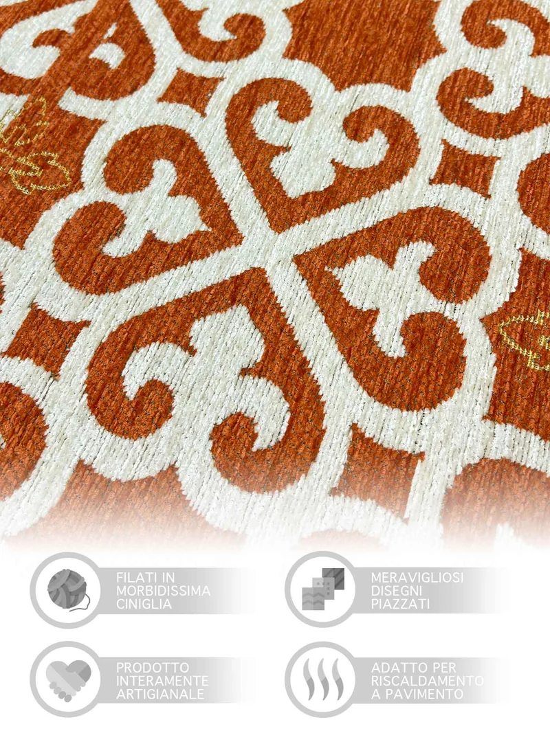 Tappeto Arredo Moderno in Ciniglia Antiscivolo Made in italy Arabic Ruggine Il Gruppone