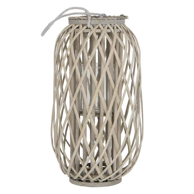 ECD Germany | Riedlaterne mit Henkel aus umweltfreundlichem RattanFlechtoptik, Windlicht, Kerzenhalter mit Glaseinsatz
