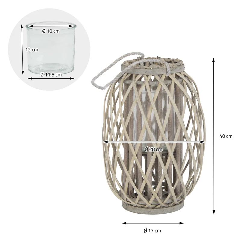 ECD Germany | Riedlaterne mit Henkel aus umweltfreundlichem RattanFlechtoptik, Windlicht, Kerzenhalter mit Glaseinsatz