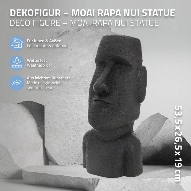 ECD Germany | Moai Rapa Nuil Kopf Figur aus wetterfestem Kunstharz Polyresin, Osterinsel Statue