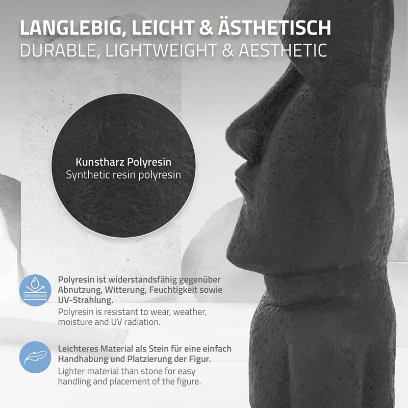 ECD Germany | Moai Rapa Nuil Kopf Figur aus wetterfestem Kunstharz Polyresin, Osterinsel Statue