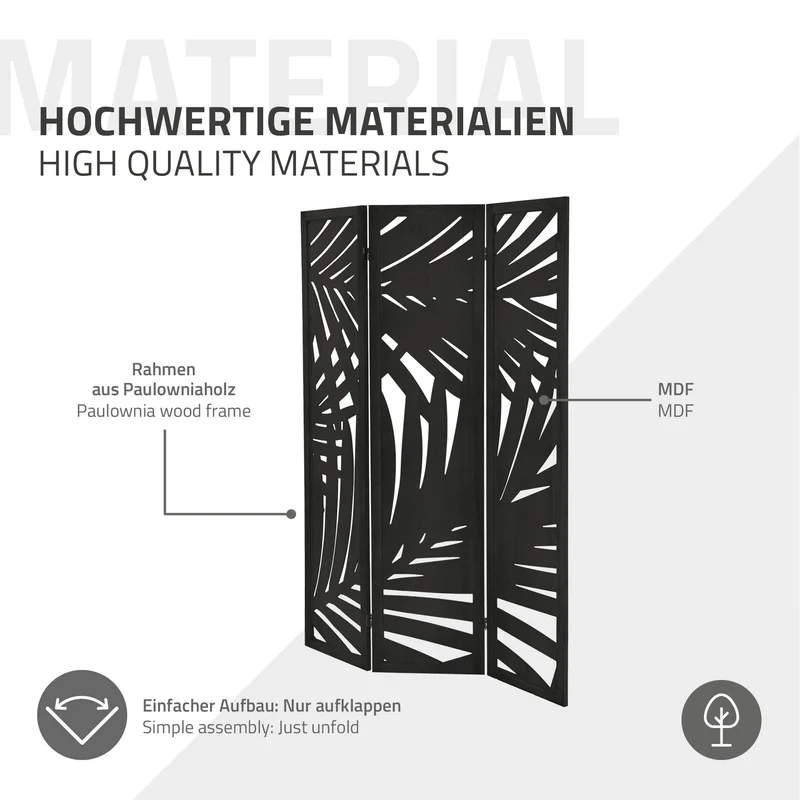 Paravent 3 teilig 170x121 cm Raumteiler faltbar aus Holz Sapporo ML-Design