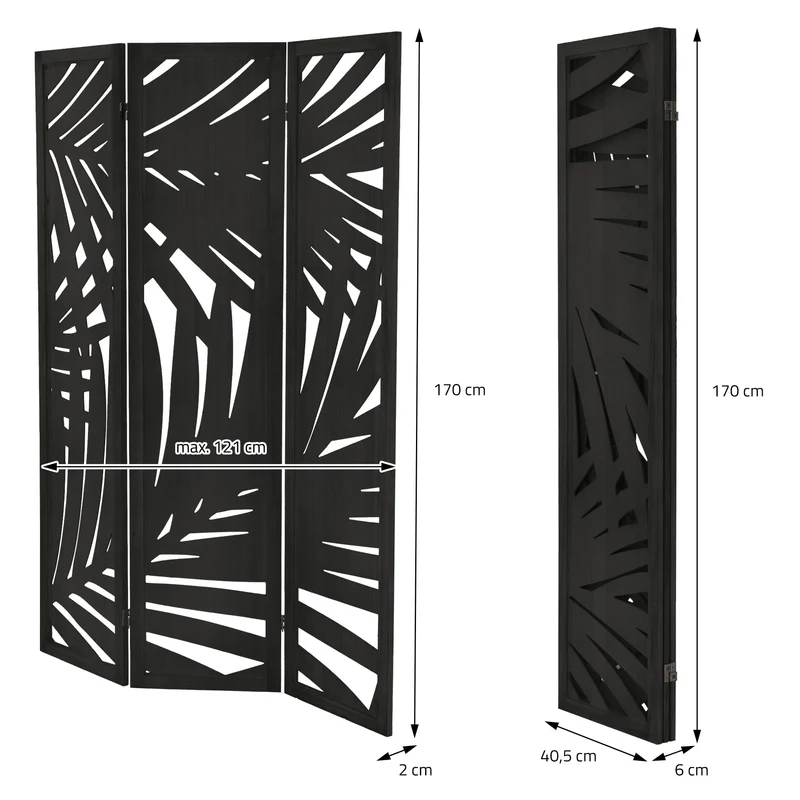 Paravent 3 teilig 170x121 cm Raumteiler faltbar aus Holz Sapporo ML-Design
