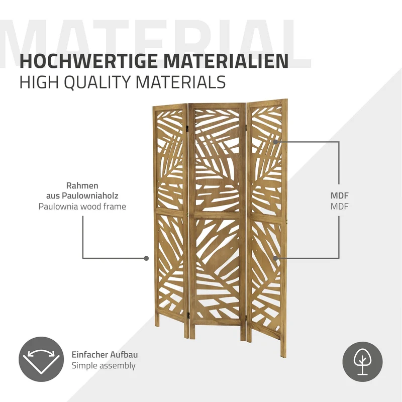Paravent 3 teilig 170x121 cm Raumteiler faltbar aus Holz Kyoto ML-Design
