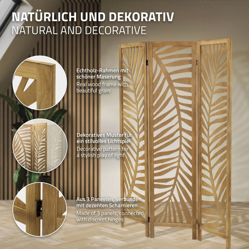 Paravent 3 teilig 170x121 cm Raumteiler faltbar aus Holz Fukuoka ML-Design