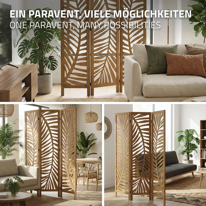 Paravent 3 teilig 170x121 cm Raumteiler faltbar aus Holz Fukuoka ML-Design