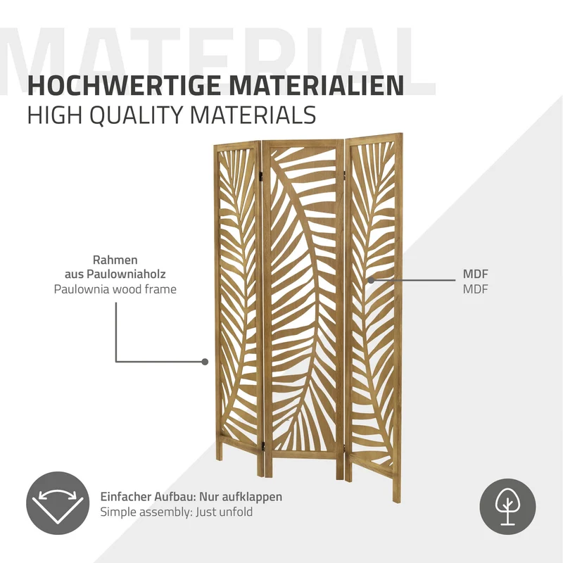 Paravent 3 teilig 170x121 cm Raumteiler faltbar aus Holz Fukuoka ML-Design
