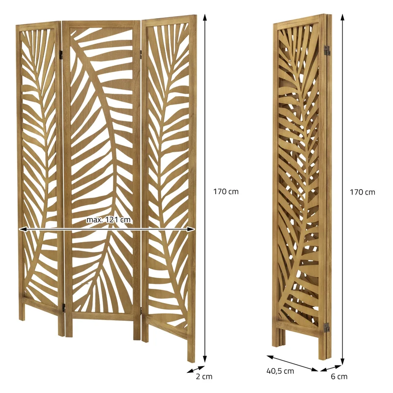 Paravent 3 teilig 170x121 cm Raumteiler faltbar aus Holz Fukuoka ML-Design