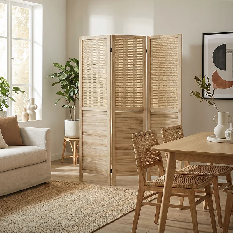 Paravent 3 teilig 170x121 cm Raumteiler faltbar aus Holz Osaka ML-Design
