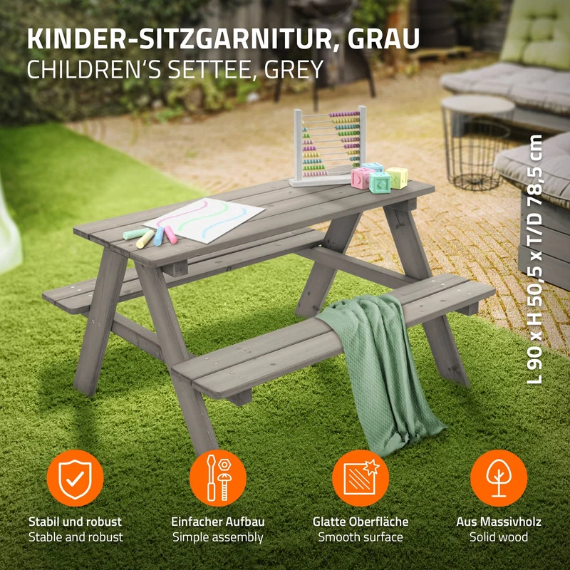 ML-Design | Kindersitzgarnitur für 4 Kinder aus Massivholz ab 2 Jahren Spielsitzgruppe draußen Picknicktisch