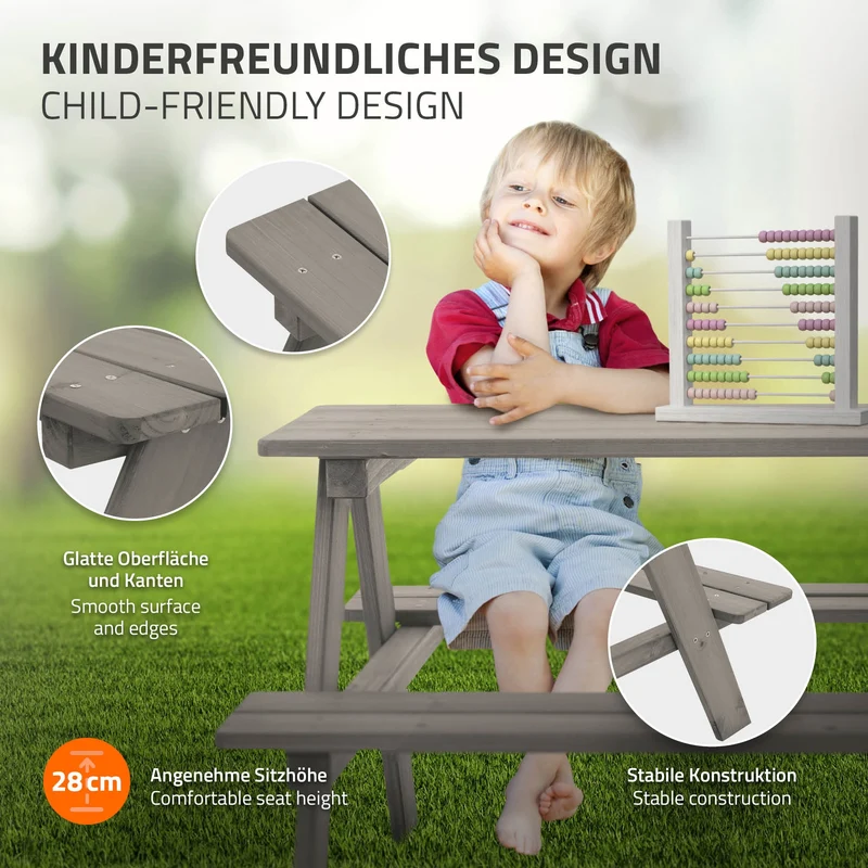 ML-Design | Kindersitzgarnitur für 4 Kinder aus Massivholz ab 2 Jahren Spielsitzgruppe draußen Picknicktisch