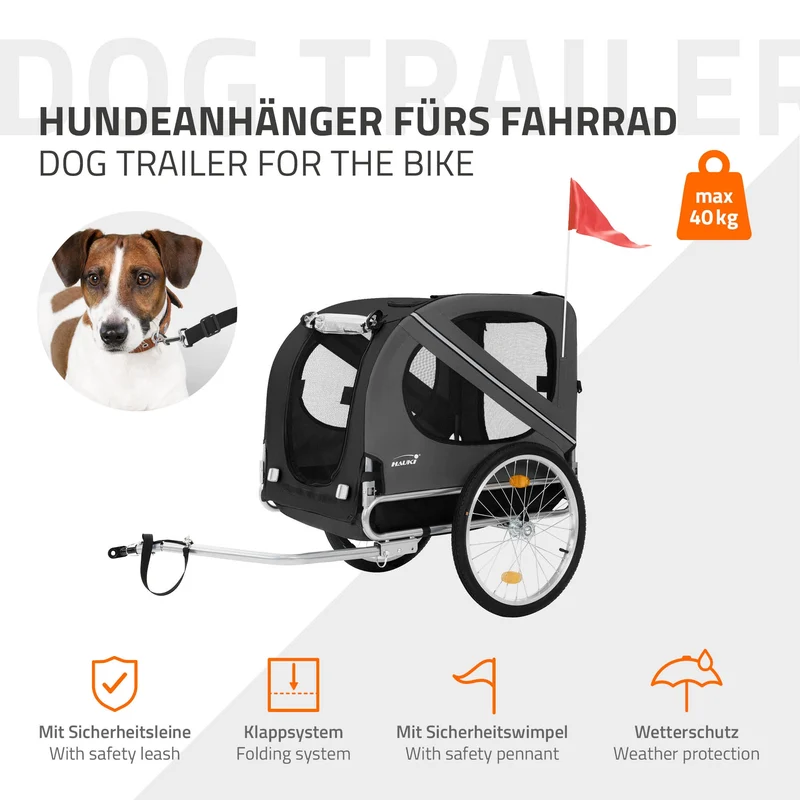 Hundeanhänger Fahrradanhänger Hunde bis 40 kg Schwarz/Grau Hauki