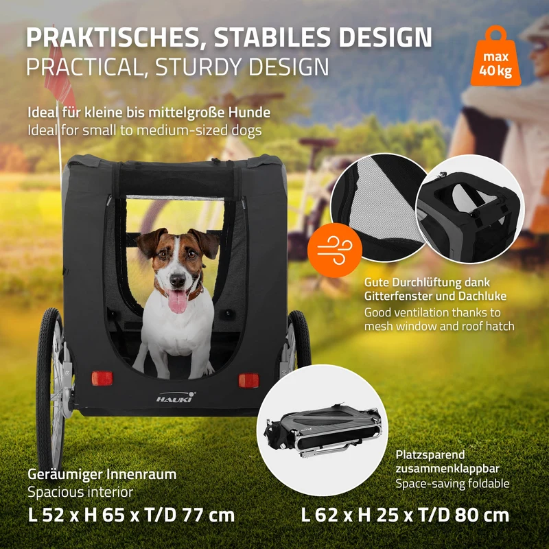 Hundeanhänger Fahrradanhänger Hunde bis 40 kg Schwarz/Grau Hauki