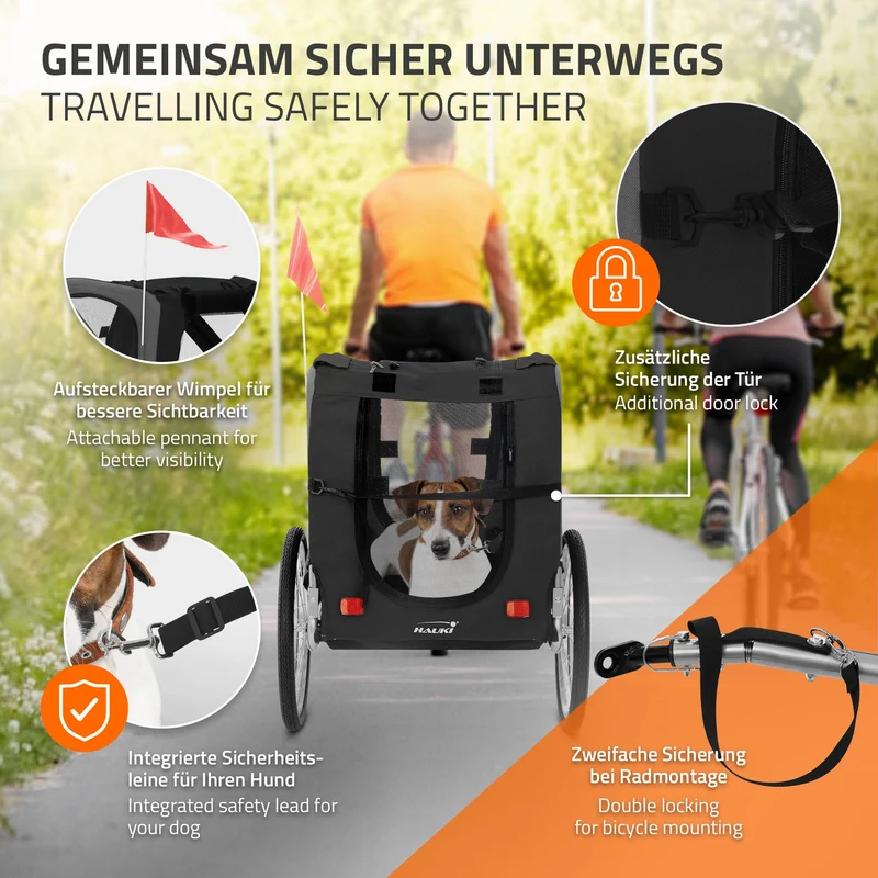 Hundeanhänger Fahrradanhänger Hunde bis 40 kg Schwarz/Grau Hauki