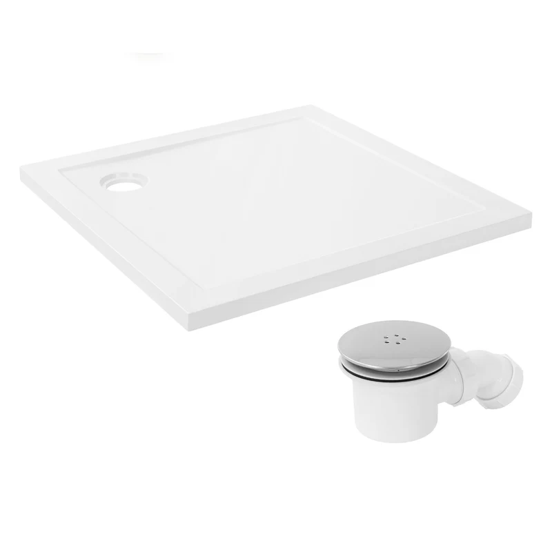 LuxeBath | Duschwanne mit Ablaufgarnitur 90x90 cm aus SMC Weiß Duschtasse Brausewanne eckig Komplett Set mit Siphon für Duschkabine