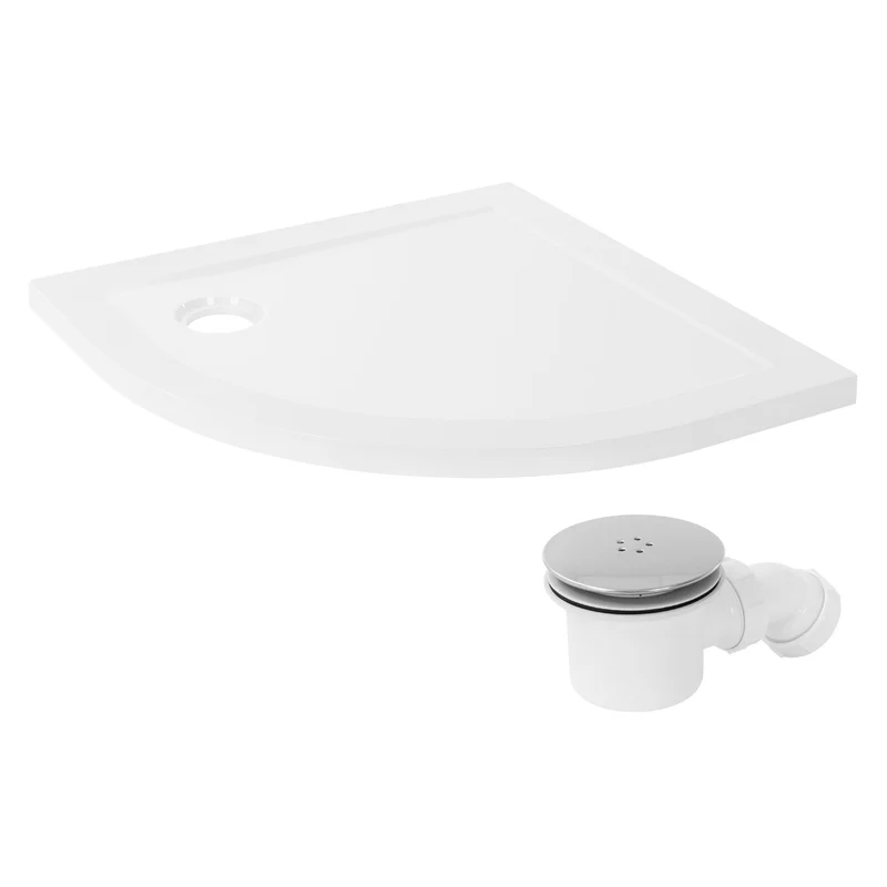 LuxeBath | Duschwanne mit Ablaufgarnitur 80x80 cm aus SMC Weiß Duschtasse Brausewanne rund Komplett Set mit Siphon für Duschkabine