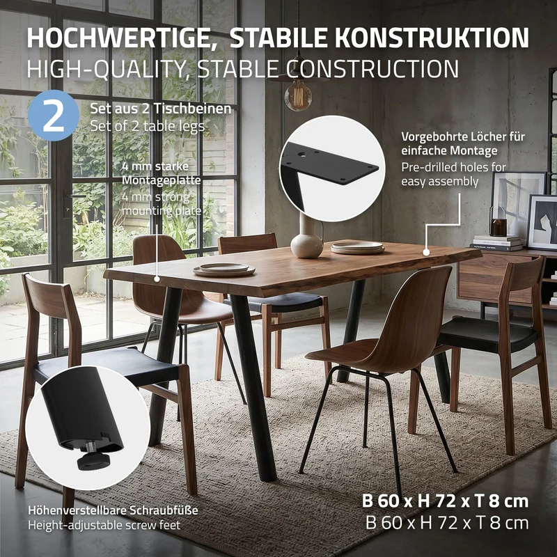 ML-DESIGN | Tischbeine 2er Set A-Form 60x72 cm aus Stahl Schwarz Tischgestell Tischfüße Tischkufen für Esstisch & Schreibtisch