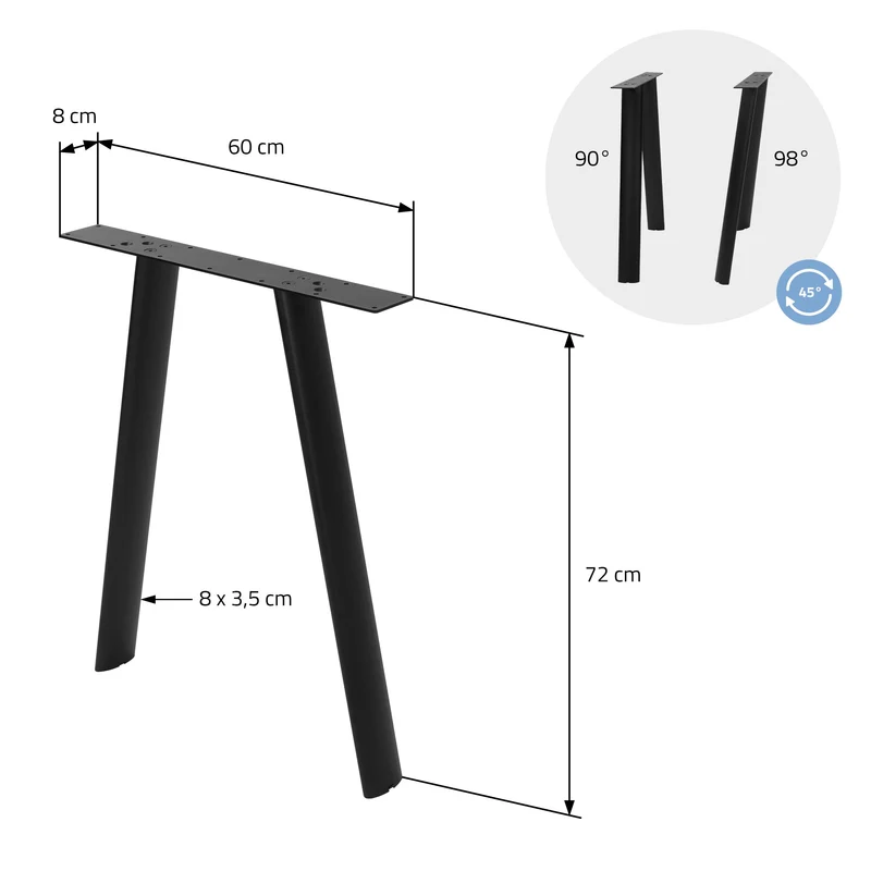 ML-DESIGN | Tischbeine 2er Set A-Form 60x72 cm aus Stahl Schwarz Tischgestell Tischfüße Tischkufen für Esstisch & Schreibtisch
