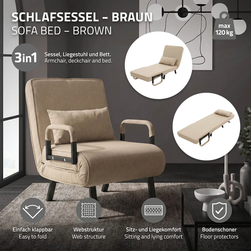 ML-DESIGN | Schlafsessel mit Bettfunktion 186x60 cm aus Stahl/Chenille Sessel mit Schlaffunktion klappbar Bettsessel Klappsessel Schlafsofa
