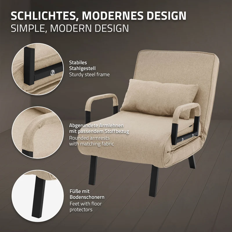 ML-DESIGN | Schlafsessel mit Bettfunktion 186x60 cm aus Stahl/Chenille Sessel mit Schlaffunktion klappbar Bettsessel Klappsessel Schlafsofa