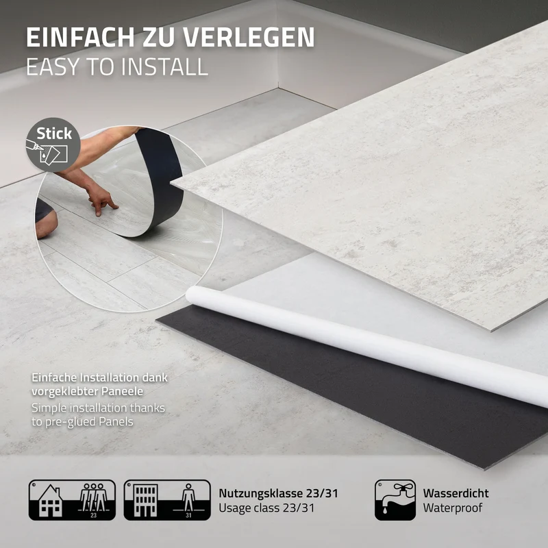 ML-DESIGN | Bodenbelag Vinylboden selbstklebend 61 x 30,5 cm x 2 mm 3,34-16,7m² PVC Grau Betonoptik Klebevinyl Klebefliesen Bodenfliesen