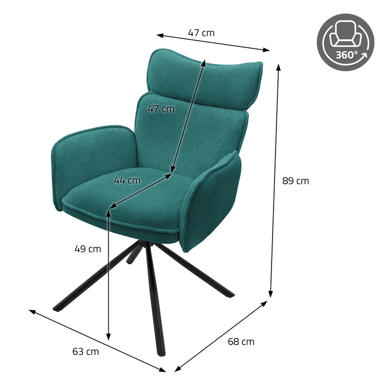 Esszimmerstuhl 2er Set drehbar Petrol mit Rücken- und Armlehne bis 120 kg ML-Design