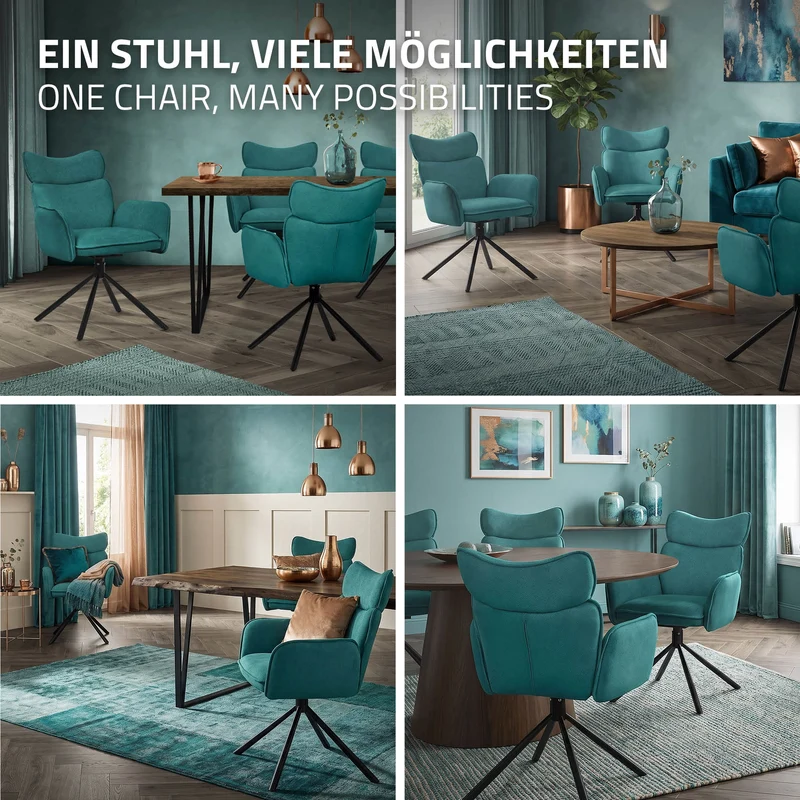 Esszimmerstuhl 4er Set drehbar Petrol mit Rücken- und Armlehne bis 120 kg ML-Design