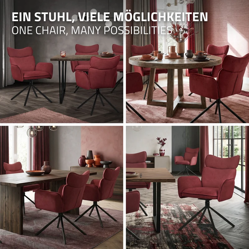 Esszimmerstuhl 6er Set drehbar Rot mit Rücken- und Armlehne bis 120 kg ML-Design